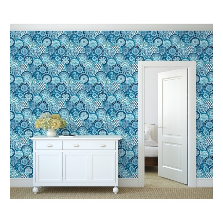 Papel pintado mandalas estilo hindú azul - Bohemian Plates 679761