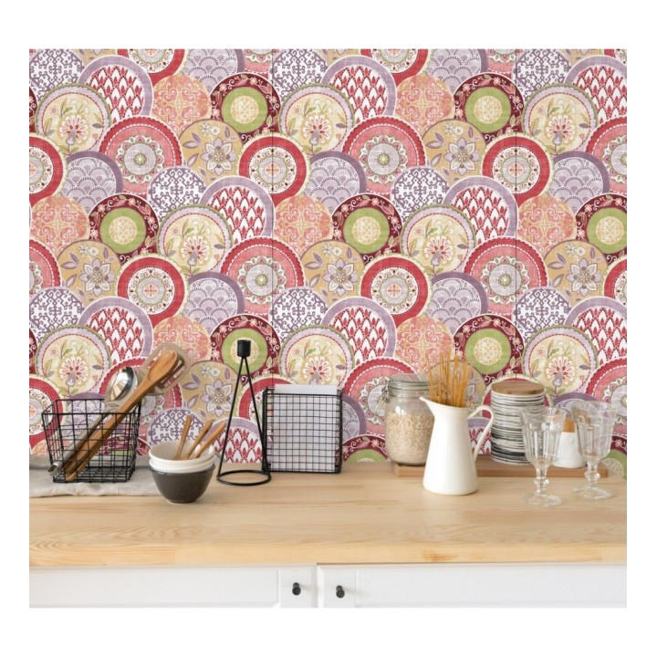 Papel pintado mandalas estilo hindú multicolor tonos palidos - Bohemian Plates 679762