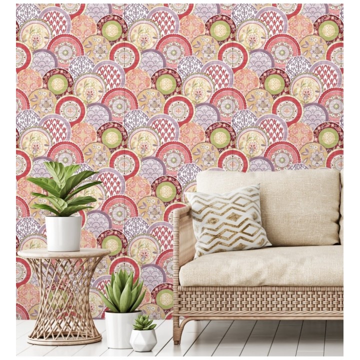 Papel pintado mandalas estilo hindú multicolor tonos palidos - Bohemian Plates 679762