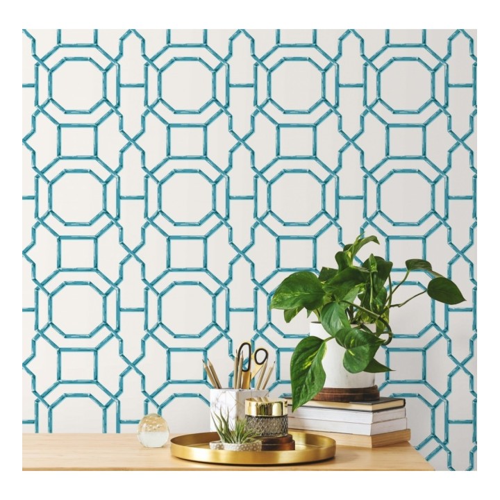 Papel pintado geométrico enrejado moderno turquesa - Montecarlo 679763
