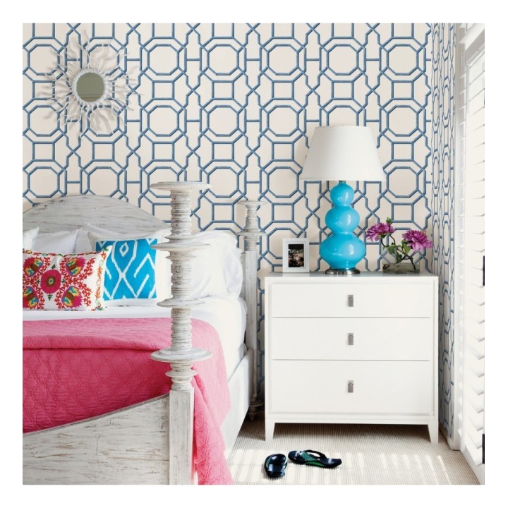 Papel pintado geométrico enrejado moderno azul - Montecarlo 679764