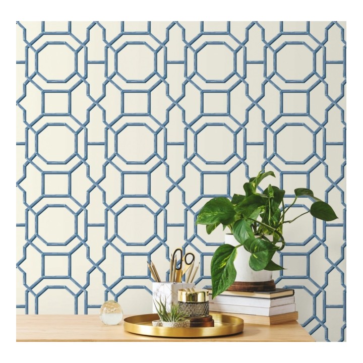 Papel pintado geométrico enrejado moderno azul - Montecarlo 679764