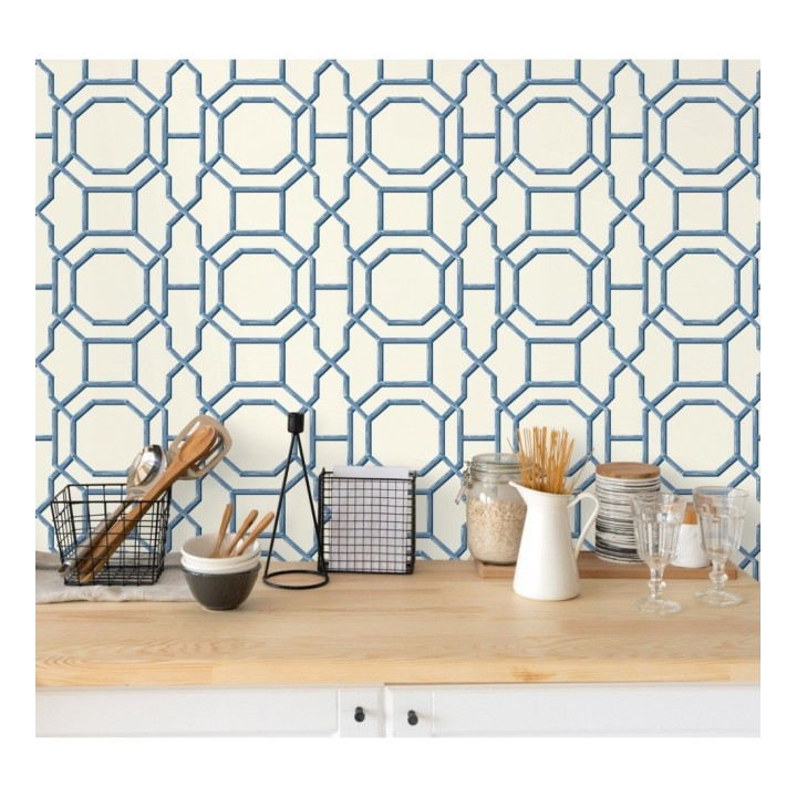 Papel pintado geométrico enrejado moderno azul - Montecarlo 679764