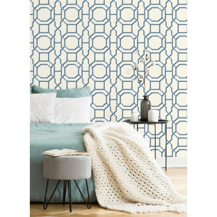 Papel pintado geométrico enrejado moderno azul - Montecarlo 679764