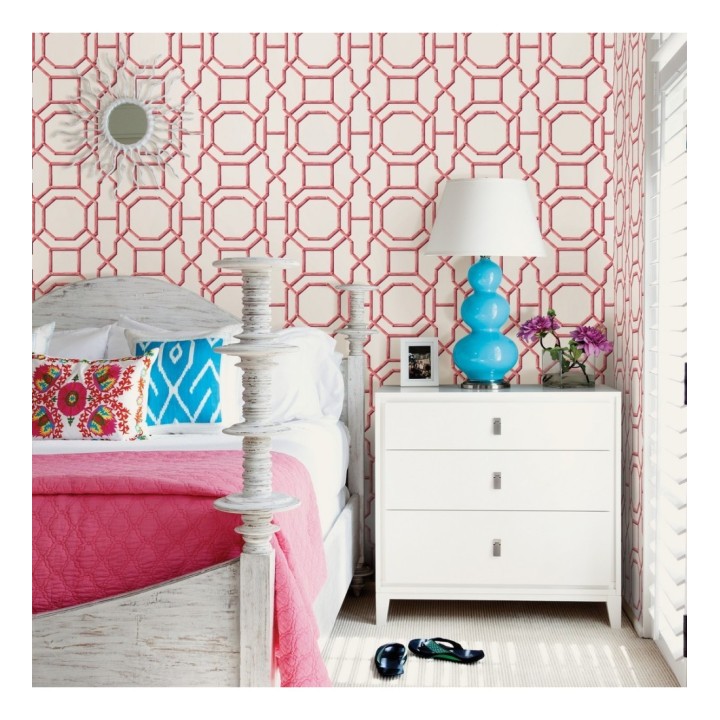 Papel pintado geométrico enrejado moderno rojo - Montecarlo 679765