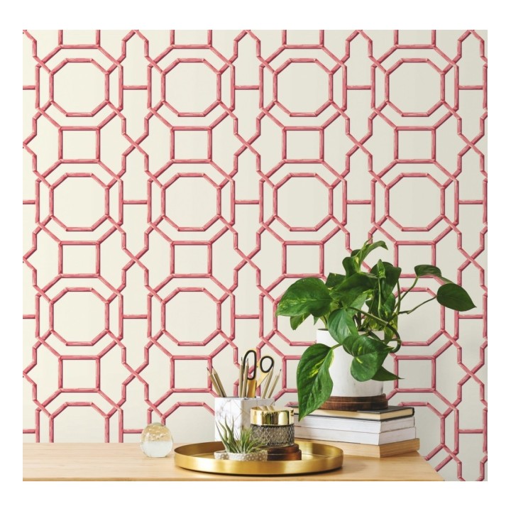 Papel pintado geométrico enrejado moderno rojo - Montecarlo 679765