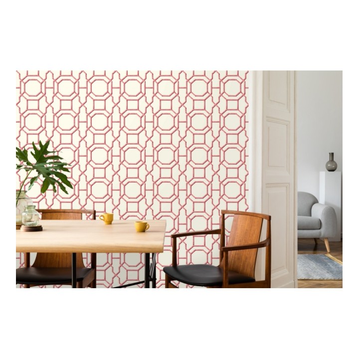 Papel pintado geométrico enrejado moderno rojo - Montecarlo 679765