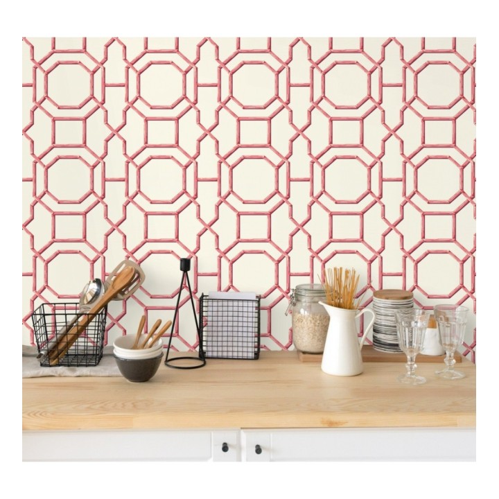 Papel pintado geométrico enrejado moderno rojo - Montecarlo 679765