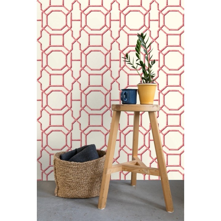 Papel pintado geométrico enrejado moderno rojo - Montecarlo 679765