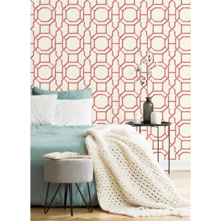 Papel pintado geométrico enrejado moderno rojo - Montecarlo 679765