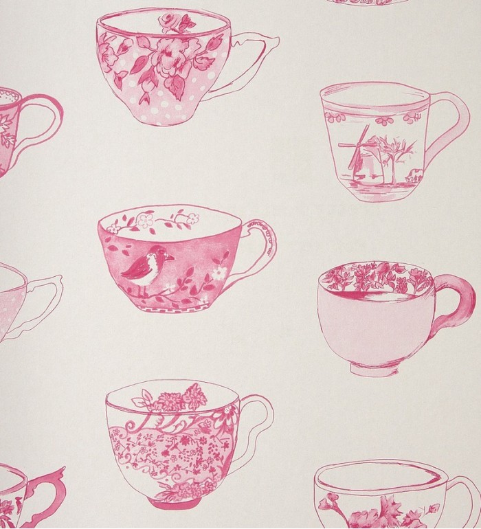 Papel pintado tazas con pájaros y flores románticas - Luton 118377