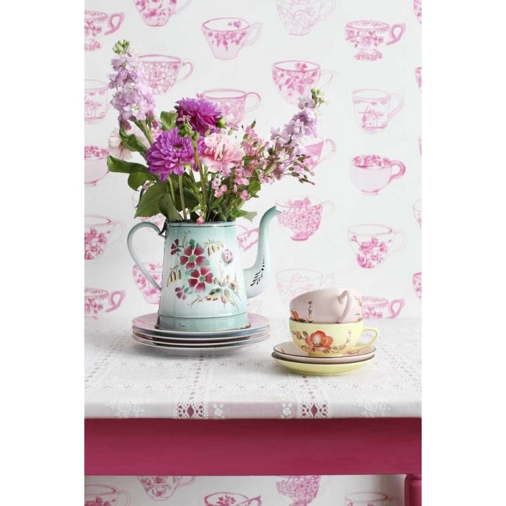 Papel pintado tazas con pájaros y flores románticas - Luton 118377