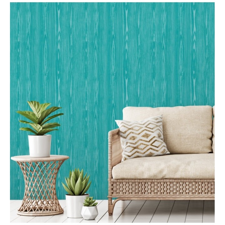 Papel pintado madera veteada turquesa estilo tropical - Devon Forest 679769