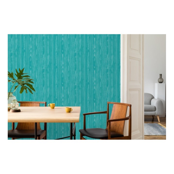 Papel pintado madera veteada turquesa estilo tropical - Devon Forest 679769
