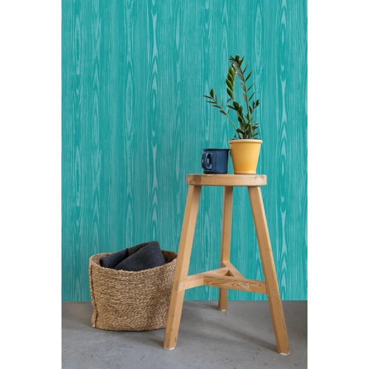 Papel pintado madera veteada turquesa estilo tropical - Devon Forest 679769