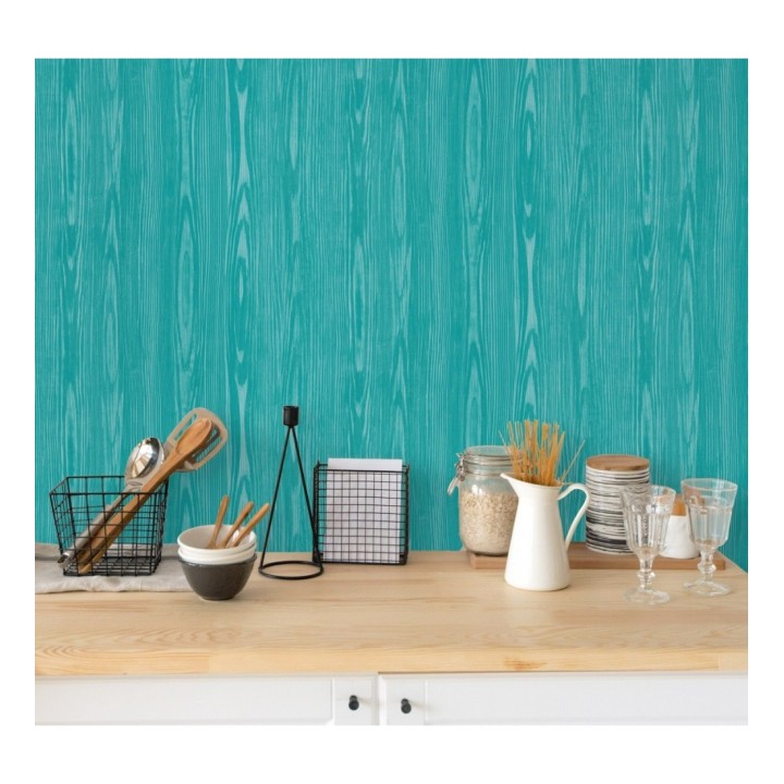 Papel pintado madera veteada turquesa estilo tropical - Devon Forest 679769