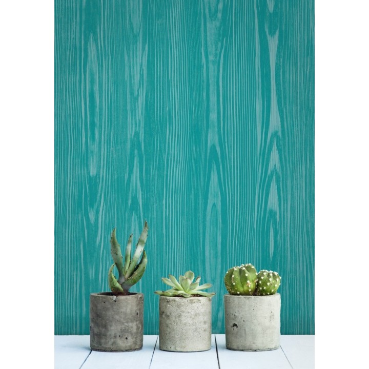 Papel pintado madera veteada turquesa estilo tropical - Devon Forest 679769