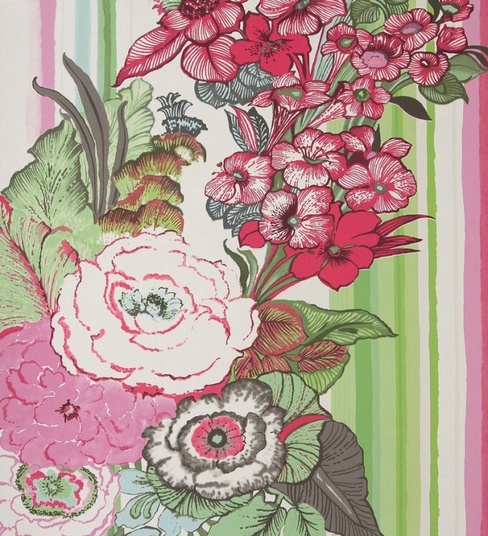 Papel pintado ramo de flores con fondo a rayas de acuarela - Anubia 118381