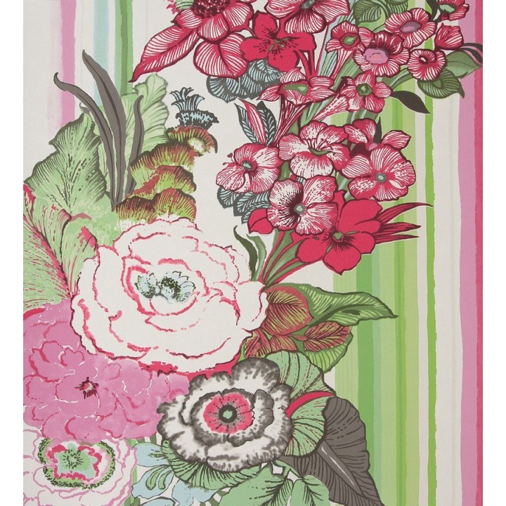 Papel pintado ramo de flores con fondo a rayas de acuarela - Anubia 118381