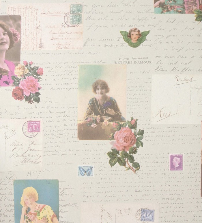 Papel pintado cartas románticas y fotos vintage - Carol 118386