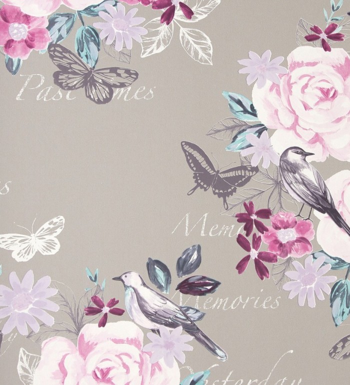 Papel pintado flores pájaros y mariposas románticas inglesas - Brittany 118389