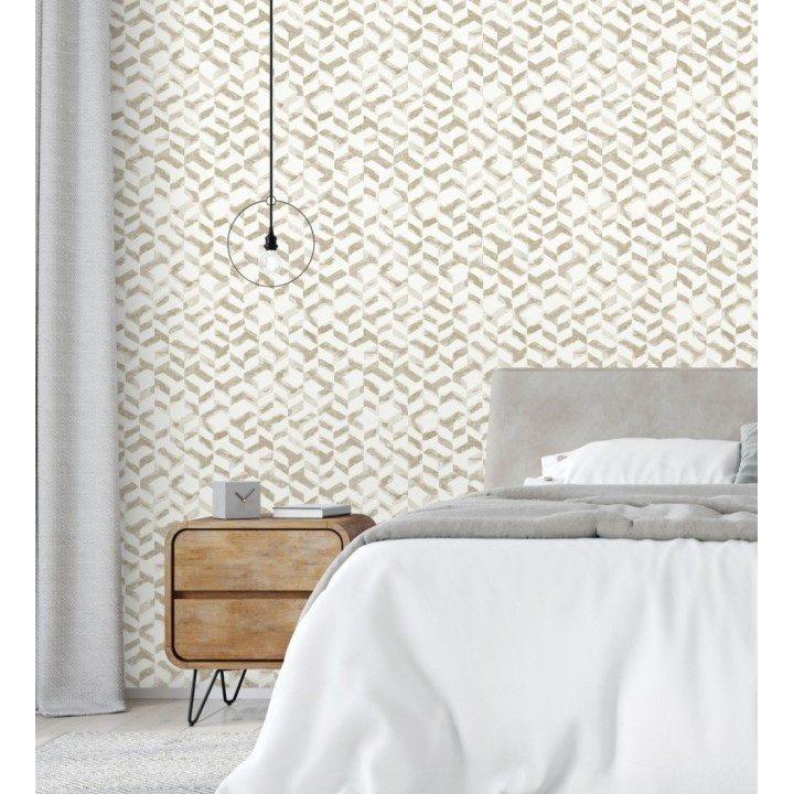 Papel pintado de estilo moderno beige metalizado - Kenmore 679781