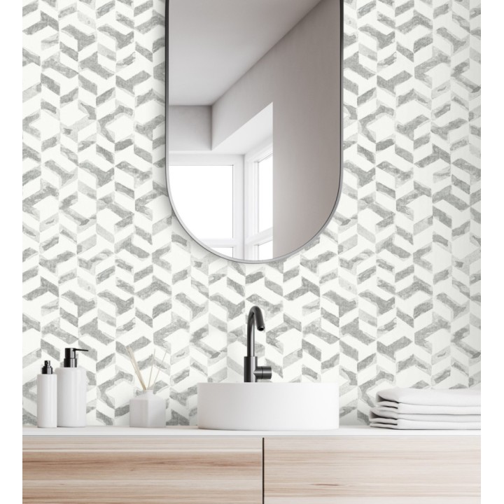 Papel pintado geométrico de estilo moderno tonos metalizados - Kenmore 679782