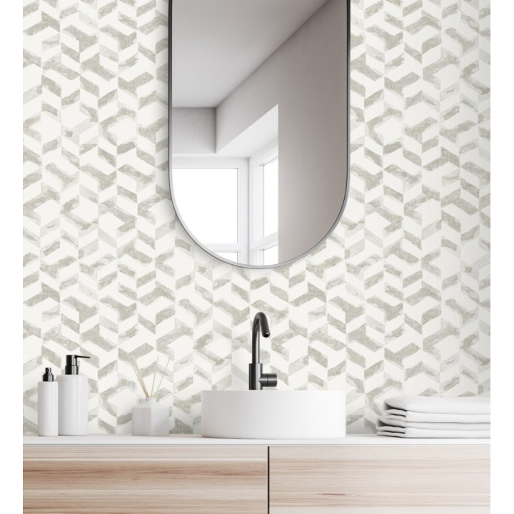 Papel pintado geométrico de estilo moderno tonos grises claros - Kenmore 679783