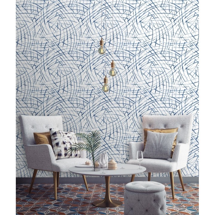 Papel pintado de trazos azules a mano alzada - Gallery Hall 679785