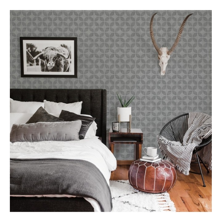 Papel pintado geométrico de círculos entrelazados tono gris oscuro - Clarkson 679793