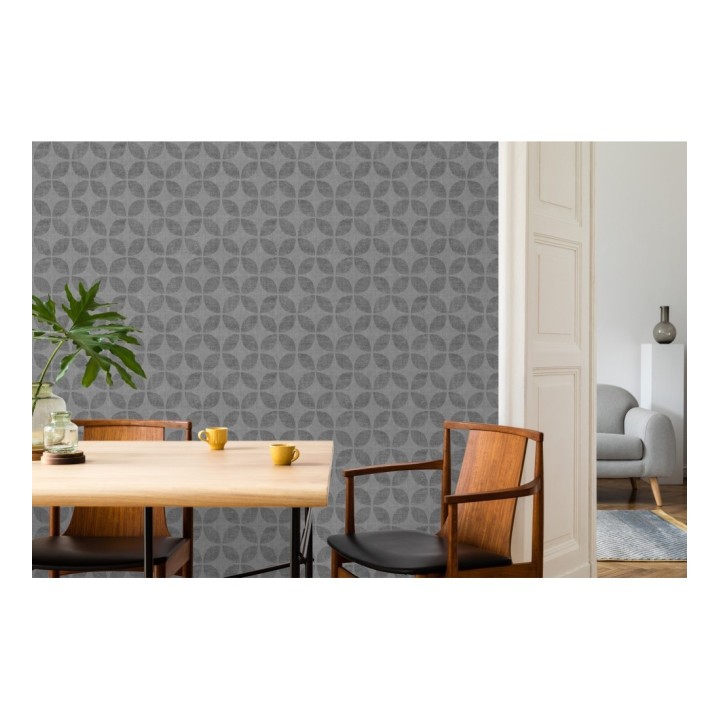 Papel pintado geométrico de círculos entrelazados tono gris oscuro - Clarkson 679793