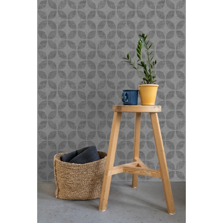 Papel pintado geométrico de círculos entrelazados tono gris oscuro - Clarkson 679793