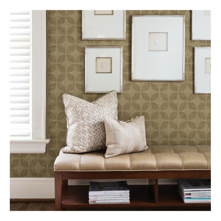 Papel pintado geométrico de círculos entrelazados tonos dorado envejecido - Clarkson 679794