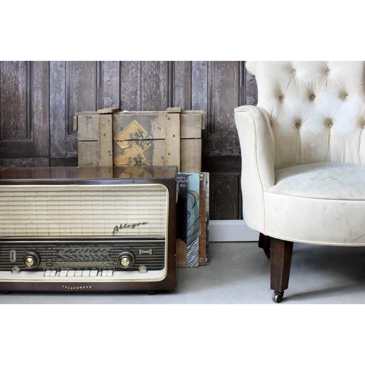 Papel pintado casetones de madera decapada rústica - Cala 118403