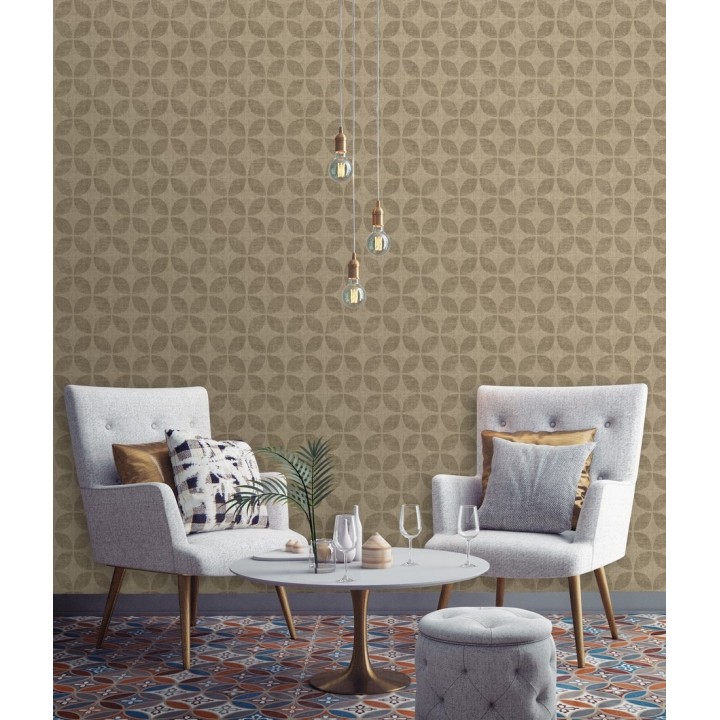 Papel pintado geométrico de círculos entrelazados tonos bronce - Clarkson 679795