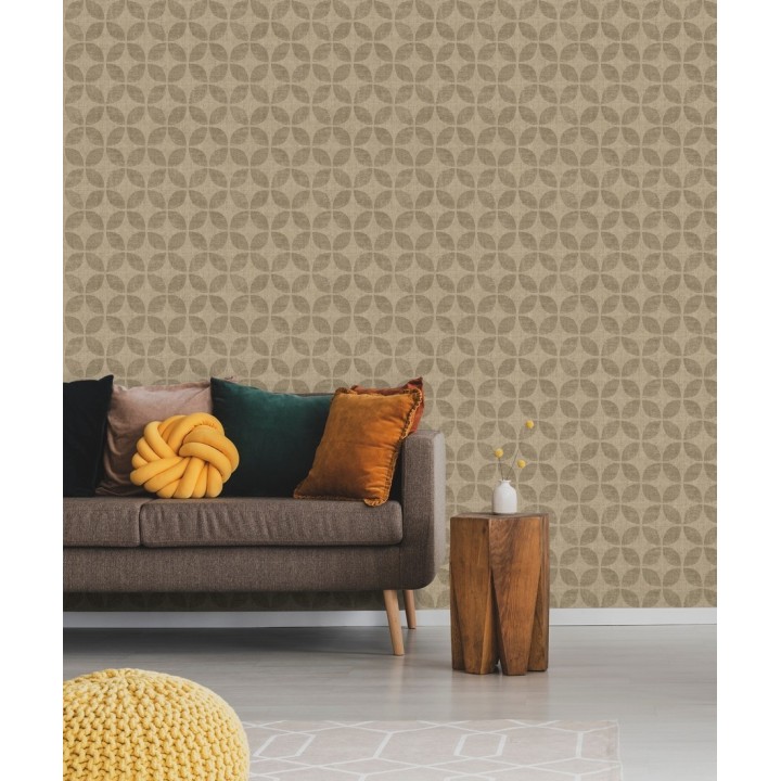 Papel pintado geométrico de círculos entrelazados tonos bronce - Clarkson 679795