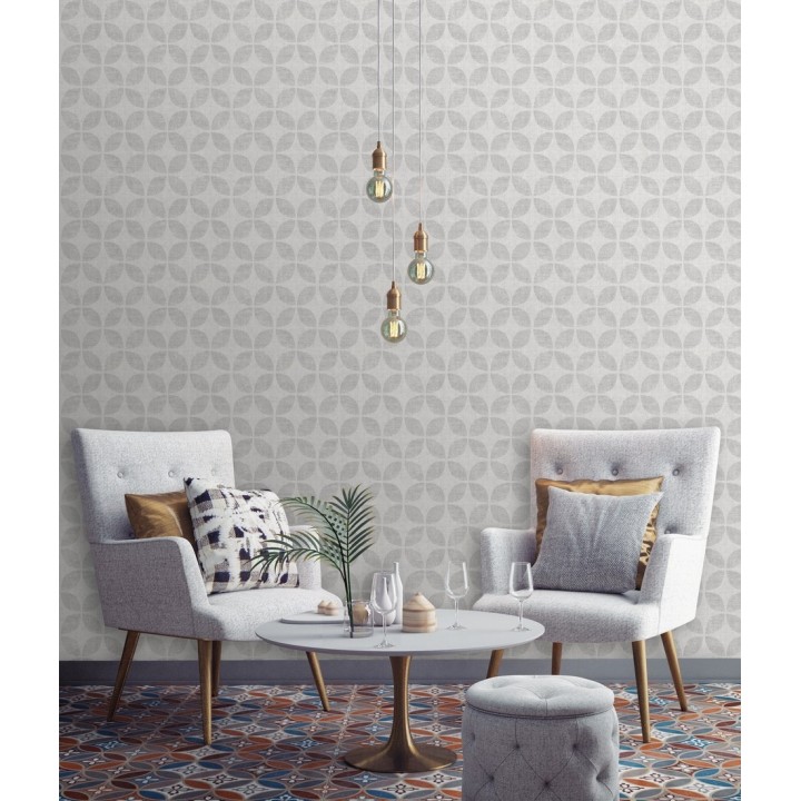 Papel pintado geométrico de círculos entrelazados tono gris claro - Clarkson 679796