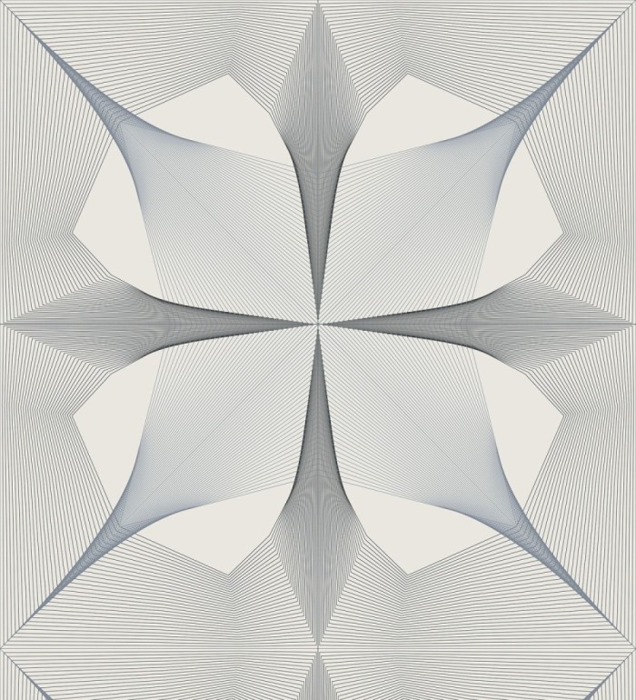 Papel pintado de dibujo fractal tonos negro y azul metalizado fondo gris claro - Edison House 679805