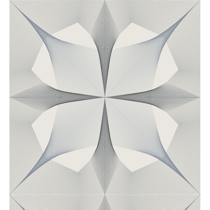 Papel pintado de dibujo fractal tonos negro y azul metalizado fondo gris claro - Edison House 679805