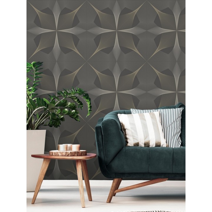 Papel pintado de dibujo fractal tonos bronce metalizado fondo gris mate - Edison House 679806