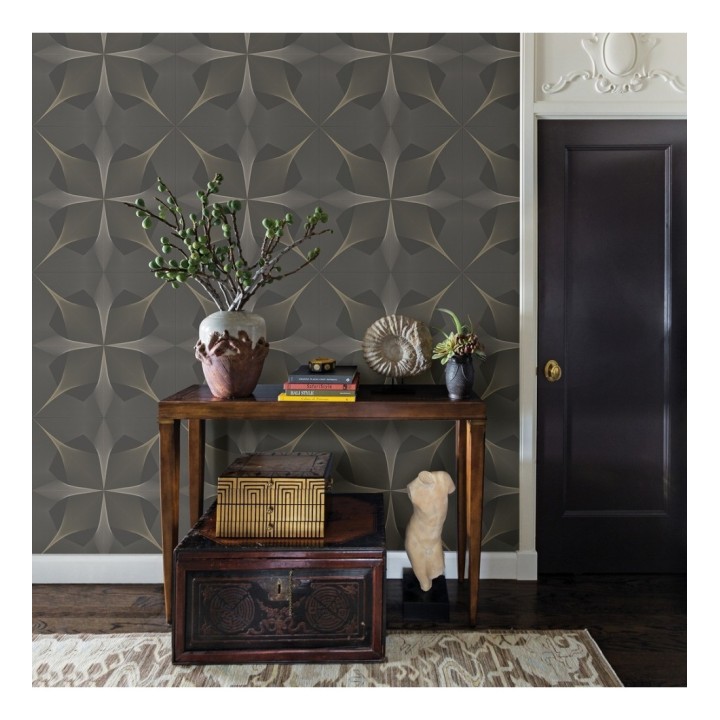 Papel pintado de dibujo fractal tonos bronce metalizado fondo gris mate - Edison House 679806