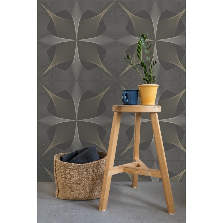 Papel pintado de dibujo fractal tonos bronce metalizado fondo gris mate - Edison House 679806