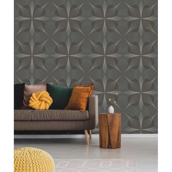 Papel pintado de dibujo fractal tonos bronce metalizado fondo gris mate - Edison House 679806