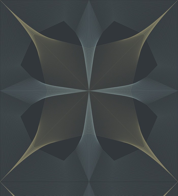 Papel pintado de dibujo fractal tonos azules y broces metalizados fondo azul oscuro mate - Edison House 679807