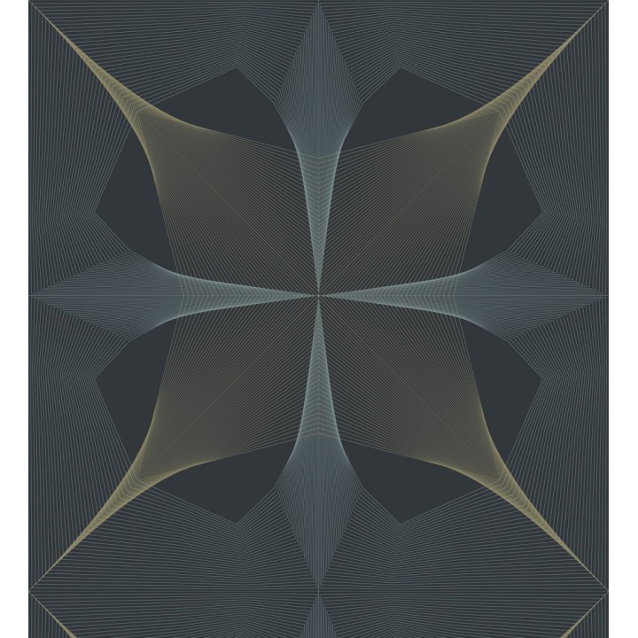 Papel pintado de dibujo fractal tonos azules y broces metalizados fondo azul oscuro mate - Edison House 679807