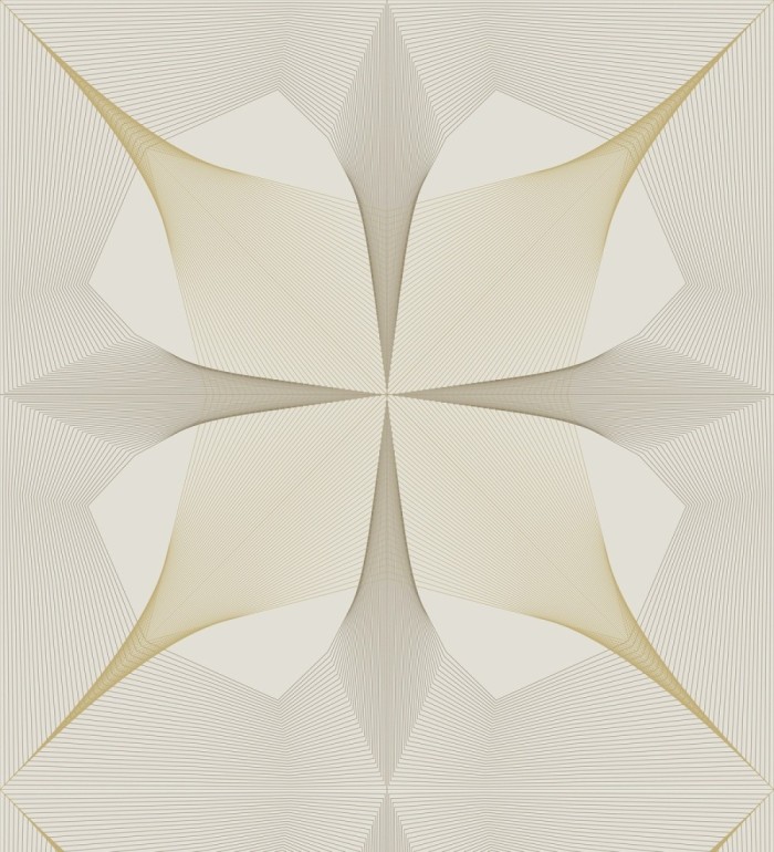 Papel pintado de dibujo fractal tono dorado metalizado fondo blanco roto - Edison House 679808