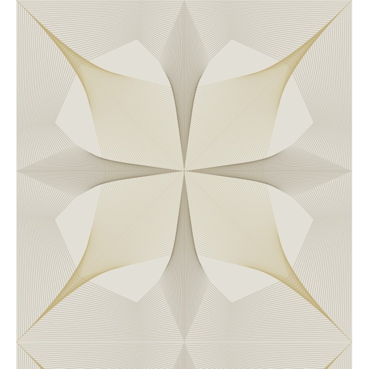 Papel pintado de dibujo fractal tono dorado metalizado fondo blanco roto - Edison House 679808