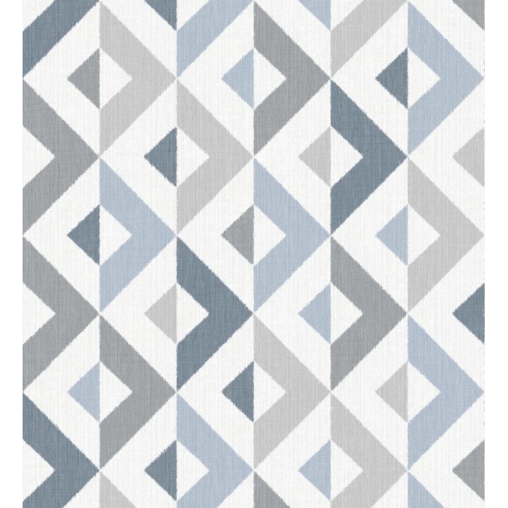 Papel pintado geométrico efecto textil tonos azules y grises - Geometric House 679822