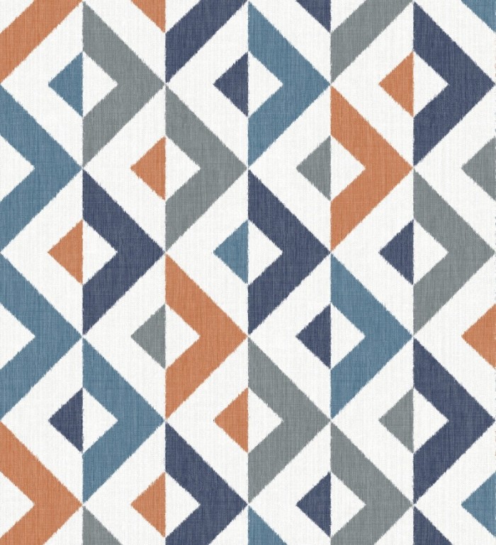Papel pintado geométrico efecto textil azul y teja - Geometric House 679823