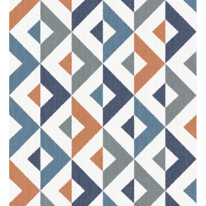 Papel pintado geométrico efecto textil azul y teja - Geometric House 679823